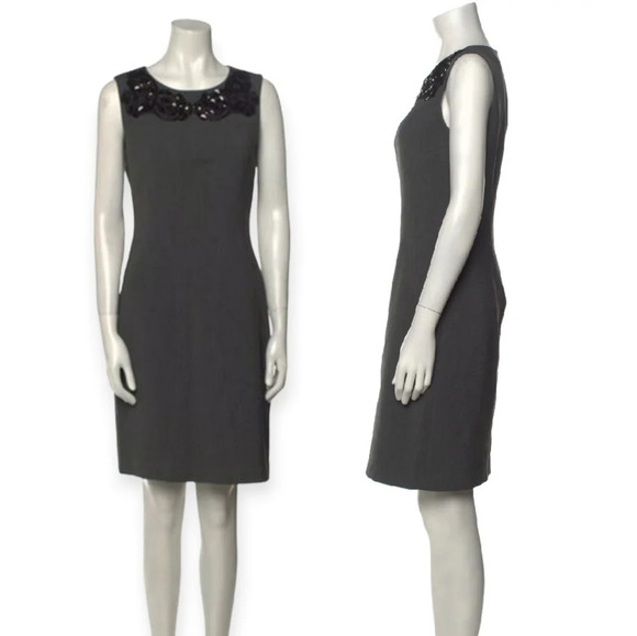 Diane Von Furstenberg Mackenzie Sheath Dress Embellished Jewel Neckline Gray 10 - Picture 6 of 14